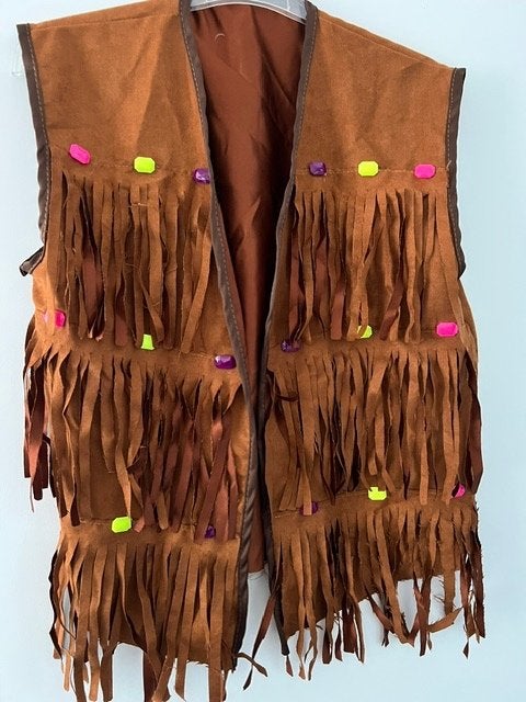 Boland, Indianen gilet met pruik met zwart haar en vlechtjes, Maat 38/40 (M), Carnaval, Boland, Nieuw