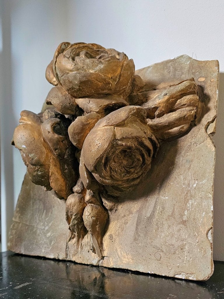 Antiek gipsen ORNAMENT met ROZEN, Ophalen of Verzenden