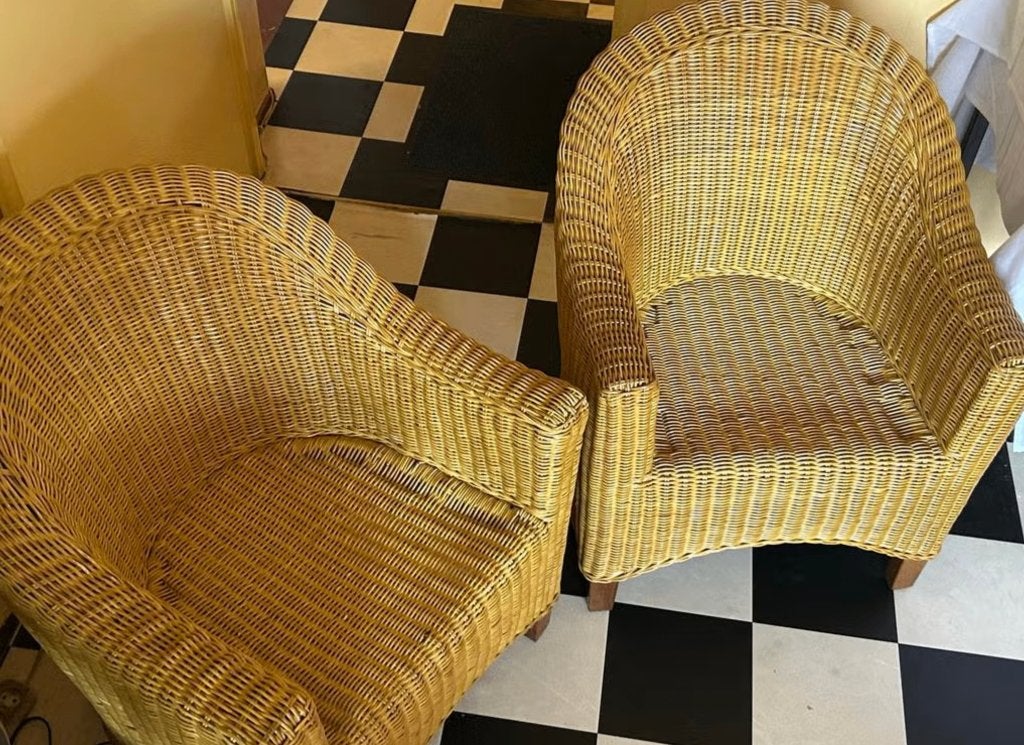 Rotan fauteuils - set van 2, Ophalen, Gebruikt, 75 tot 100 cm, Riet of Rotan