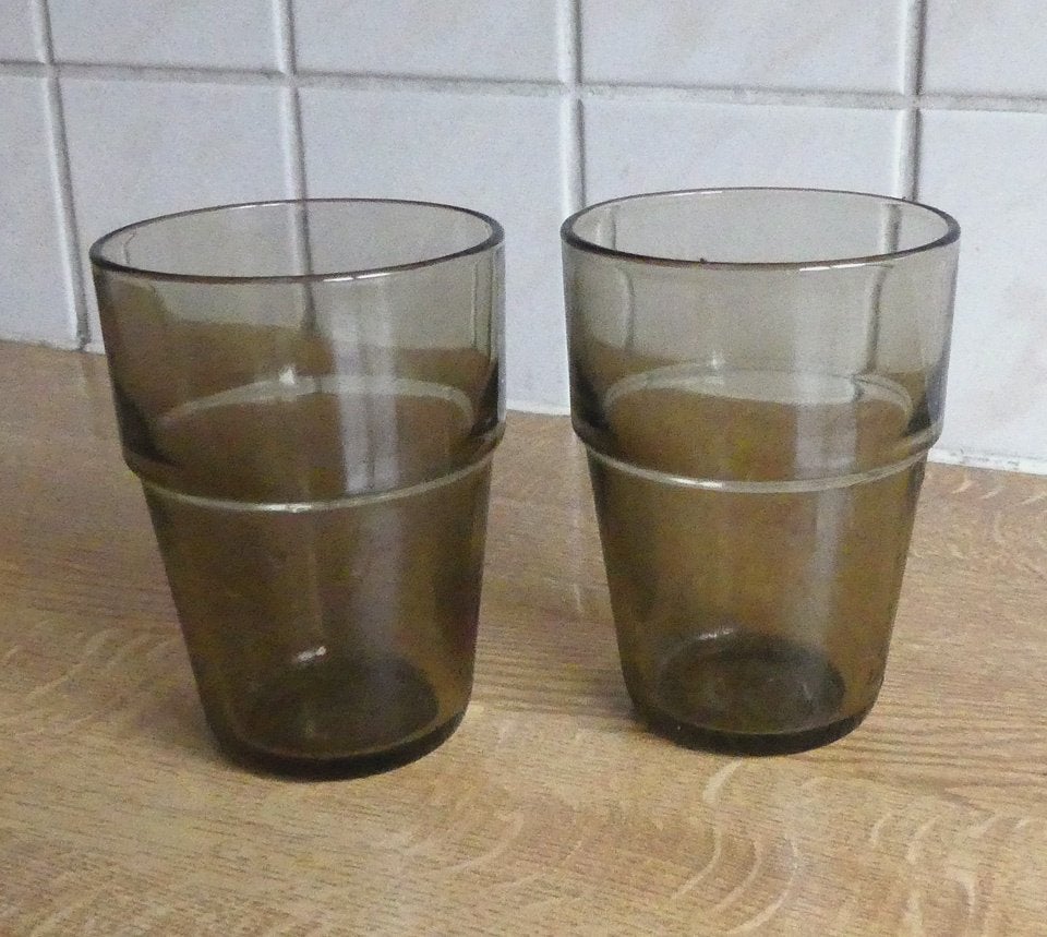 Arcoroc glazen rookglas vintage rookglazen melkbekers glas, Glas of Glazen, Gebruikt, Vintage, Ophalen of Verzenden
