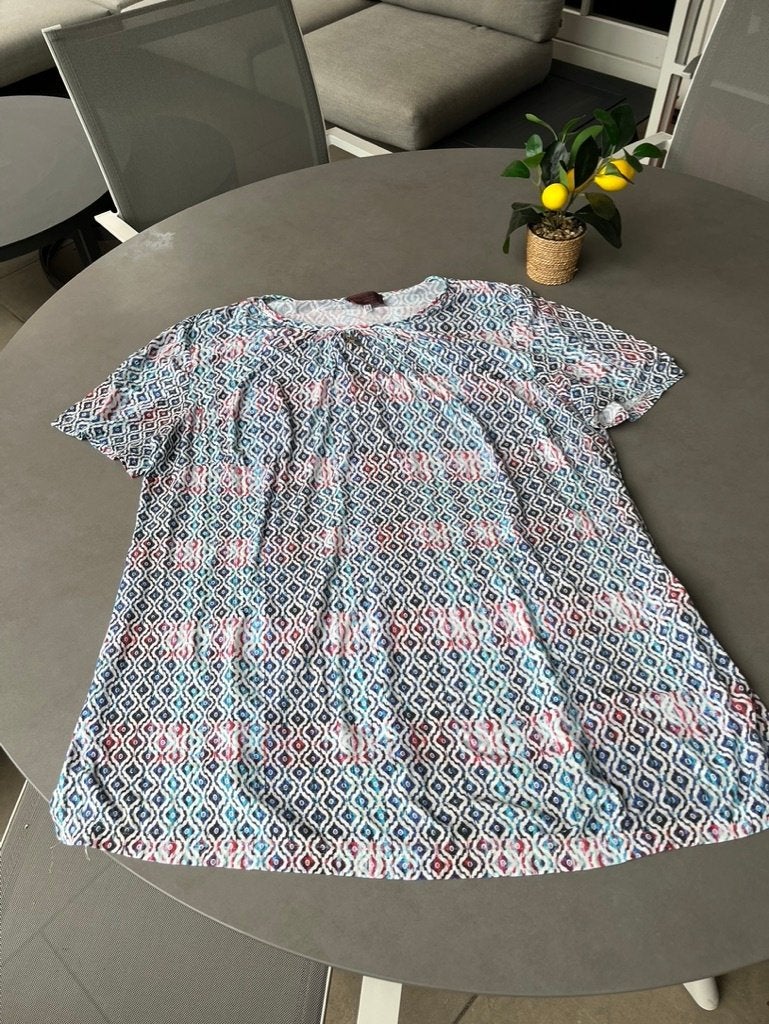 Blauw/roze/witte Sempre Piu shirt, maat 50, Kleding | Dames, Shirt of Top, Zo goed als nieuw, Sempre Piu, Verzenden