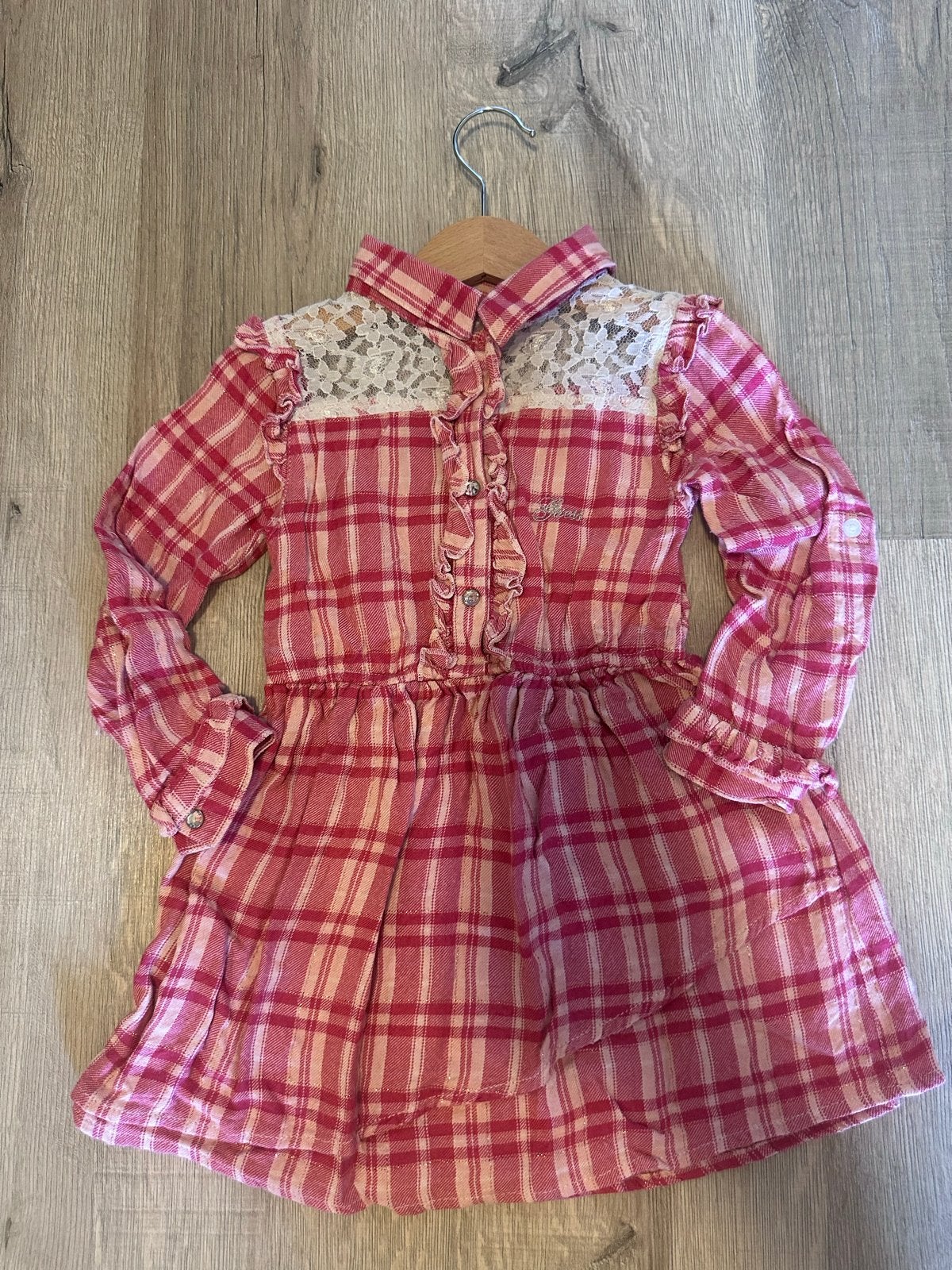 Jurk Guess geruit roze met kant maat 98-104, Kinderen en Baby's, Kinderkleding | Maat 98, Ophalen of Verzenden, Gebruikt, Meisje