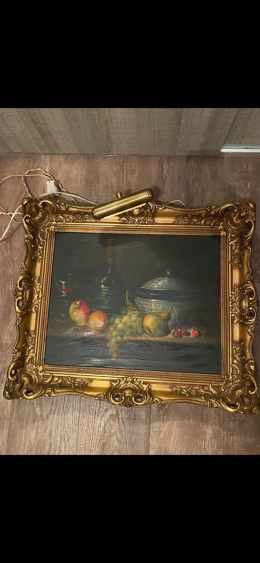 Klassiek stilleven met fruit in sierlijke lijst, Antiek en Kunst, Ophalen, Doek, Stilleven, Handgeschilderd