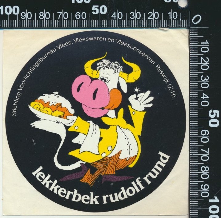 Sticker: Vlees - Lekkerbek Rudolf Rund (3), Ophalen of Verzenden, Zo goed als nieuw, Bedrijf of Vereniging
