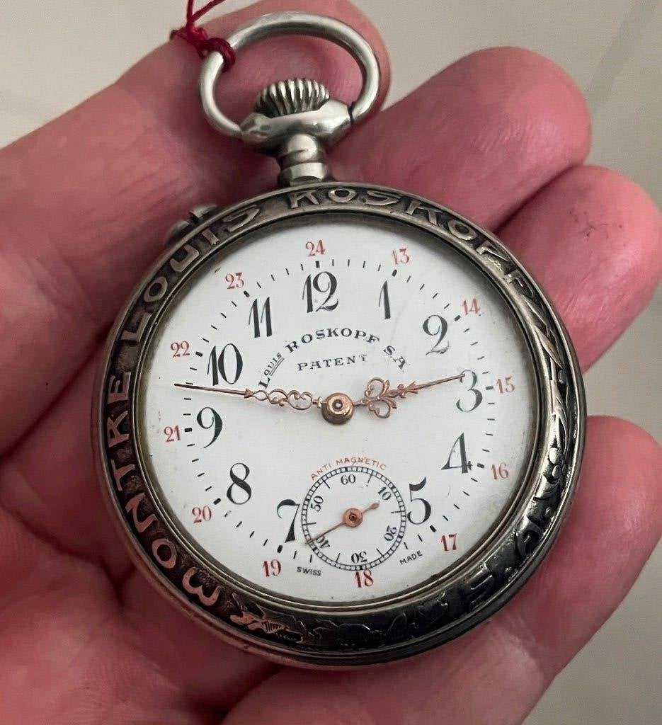 LOUIS ROSKOPF zakhorloge spoorhorloge in zeer goede staat, Zakhorloge, Rolex, Verzenden, Leer
