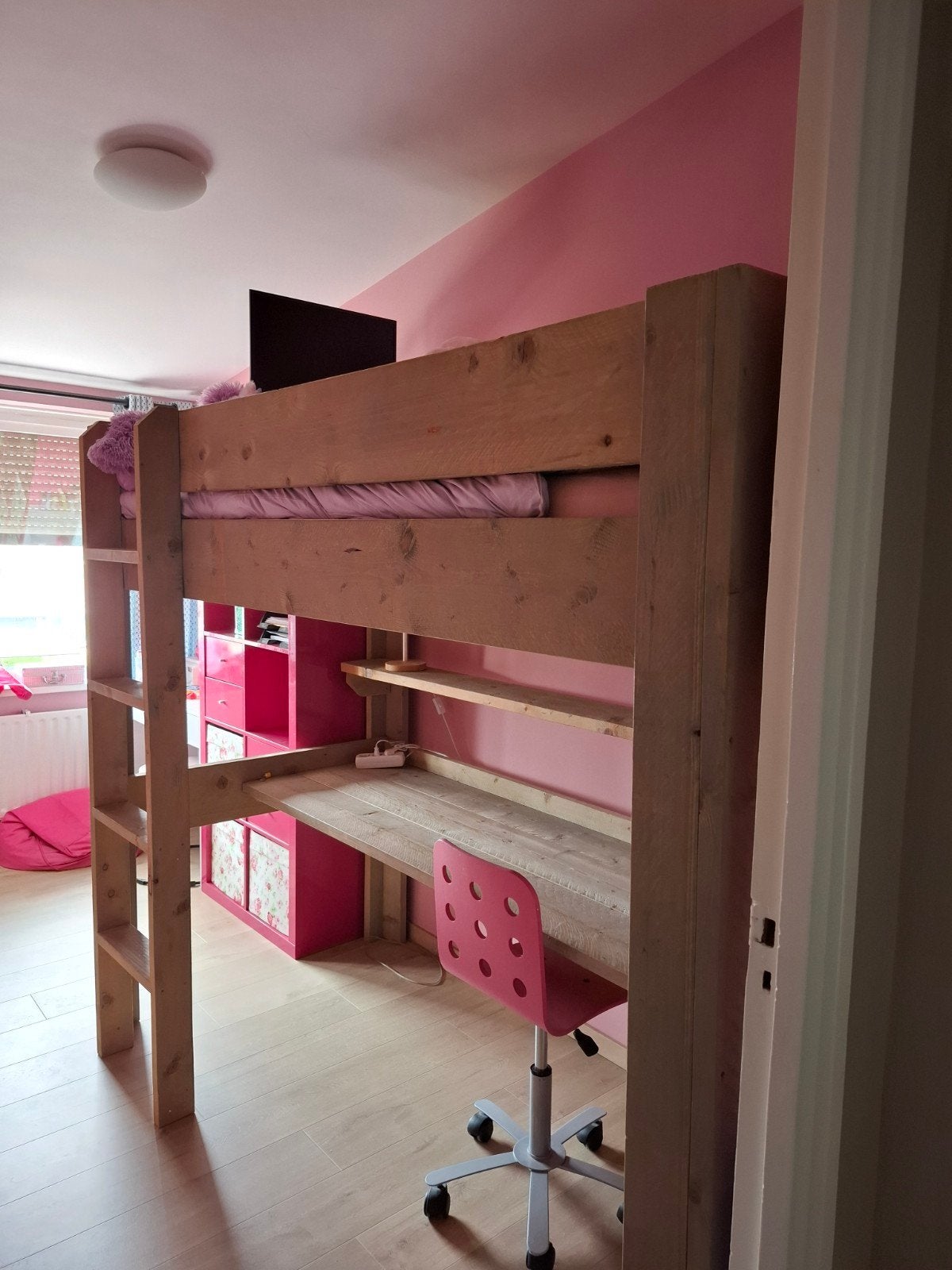 Leuke hoogslaper van steigerhout met bureaustoel, Kinderen en Baby's, Ophalen, Hoogslaper
