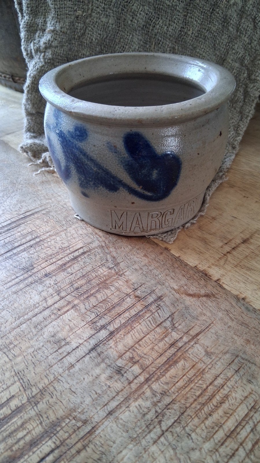 Antieke Margarine Pot - Blauw en Grijs Keramiek, Antiek en Kunst, Antiek | Keramiek en Aardewerk, Ophalen of Verzenden