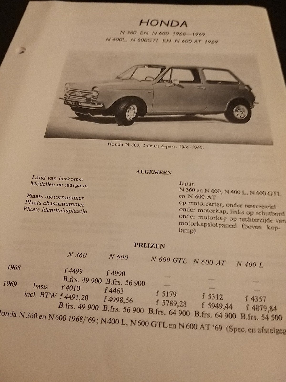 jaren 60 Honda N360 400 600 GTL technische informatie izgst, Ophalen of Verzenden, Zo goed als nieuw, Honda