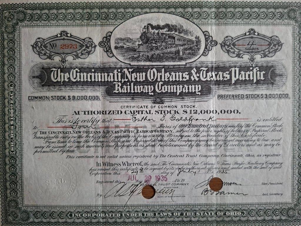 Cincinnati, New Orleans & Texas Pacific Railway Co., 1935, Ophalen of Verzenden, Aandeel