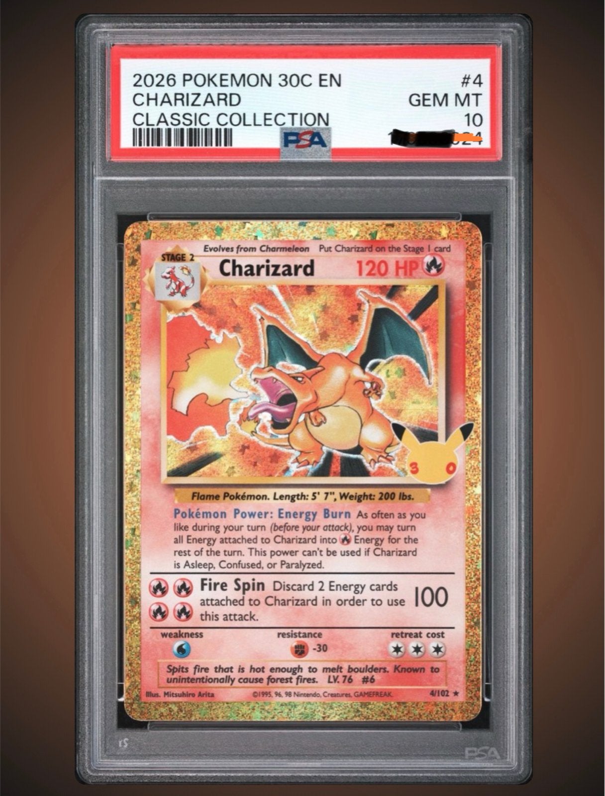 Charizard 4/102 PSA 10 - 30th Celebration, Ophalen of Verzenden, Nieuw, Losse kaart, Foil