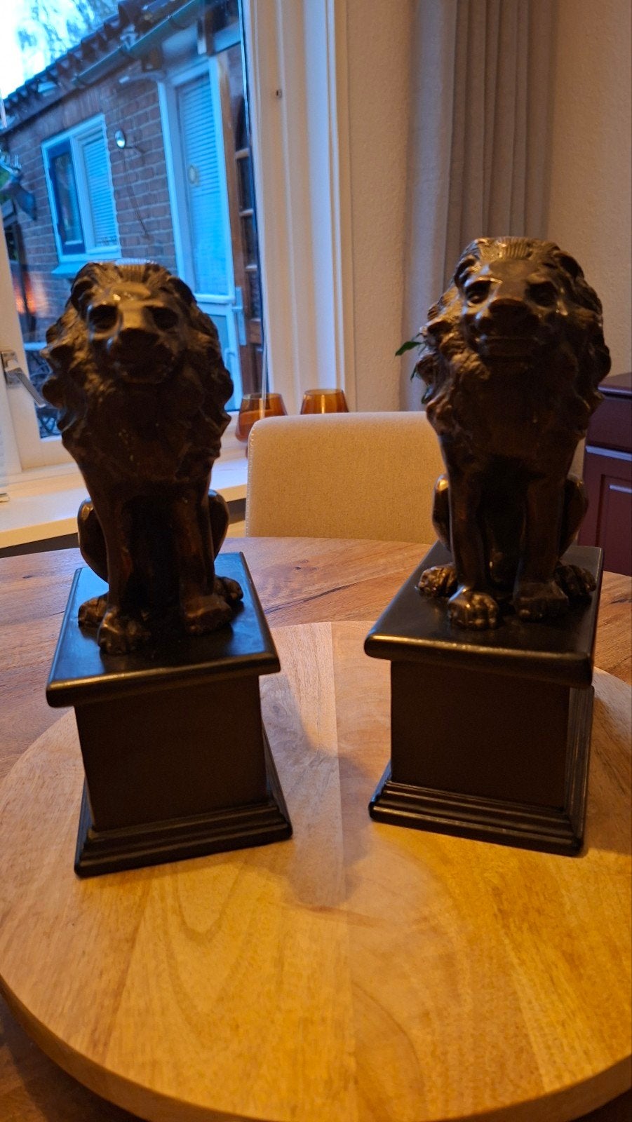 Set van 2 Bronzen Leeuwen Beeldjes, Ophalen of Verzenden, Brons