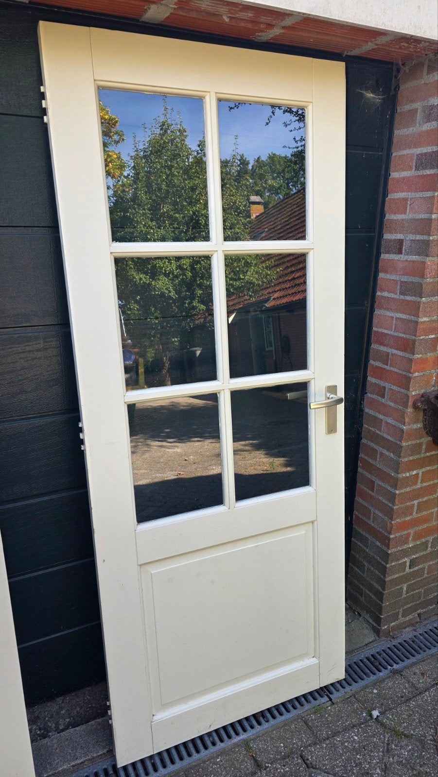 Mooie massief houten paneeldeur met glas, 201,5 x 83 cm, Doe-het-zelf en Verbouw, Deuren en Horren, Ophalen, Gebruikt, 80 tot 100 cm