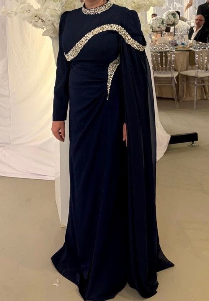 Elegante Abiye Avondjurk Maat 46 met Strass Details, Kleding | Dames, Jurken, Blauw, Maat 46/48 (XL) of groter, Ophalen of Verzenden