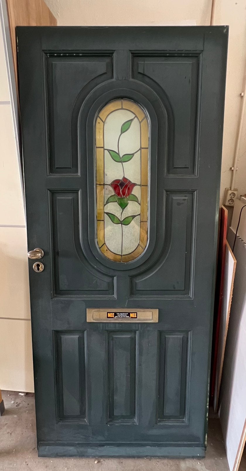 Voordeur met glas-in-lood roos, 199x88x4cm, Ophalen, Gebruikt, 80 tot 100 cm, Minder dan 200 cm
