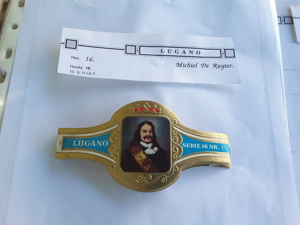 Sigarenbandjes lugano serie 16 HGF Michiel de ruijter, Verzamelen, Ophalen of Verzenden, Zo goed als nieuw, Sigarenbandjes