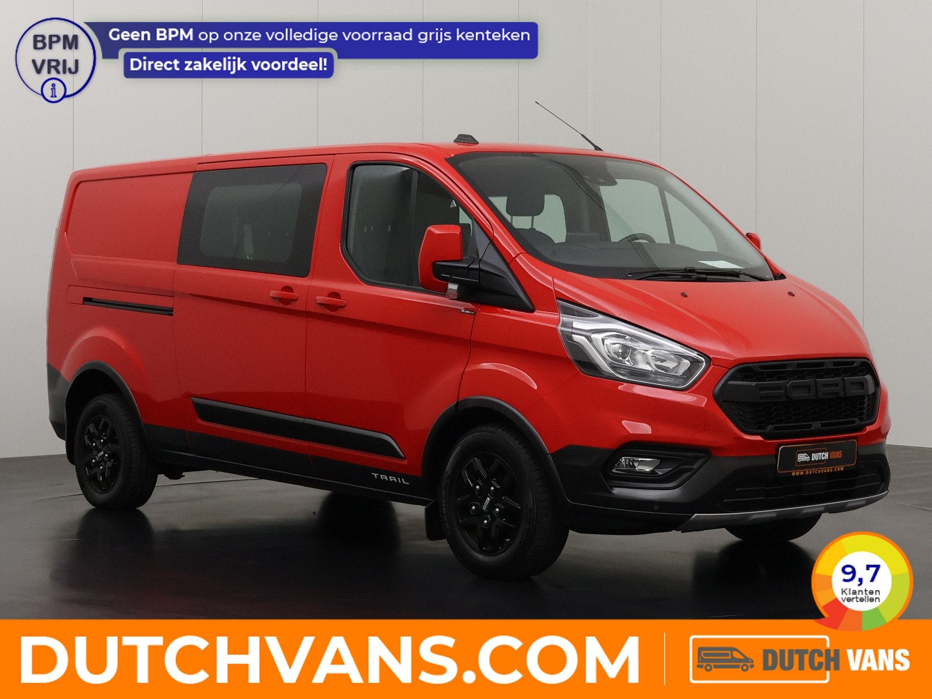Ford Transit Custom 2.0TDCi 130PK Lang Dubbele Cabine Trail, Auto's, Voorwielaandrijving, LED verlichting, Gebruikt, 4 cilinders