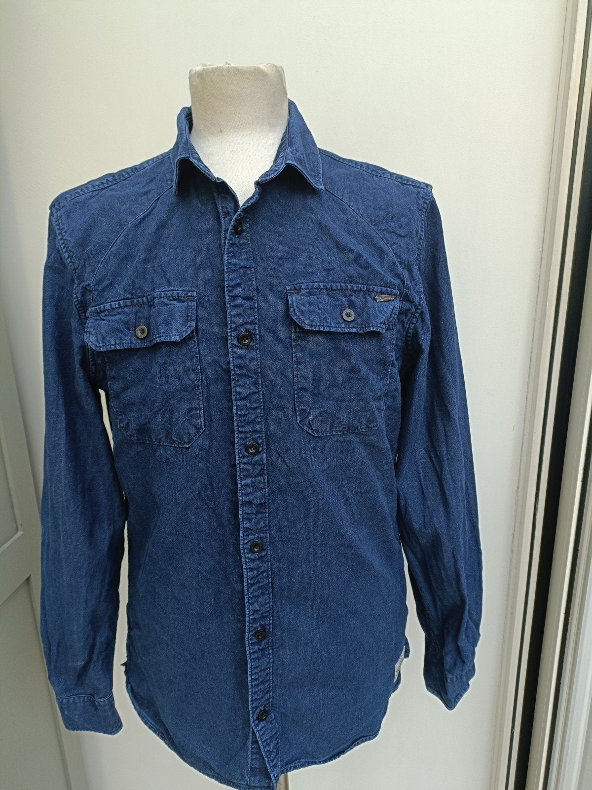 Spijker overhemd maat L, Blauw, Ophalen of Verzenden, Zo goed als nieuw, Halswijdte 41/42 (L)