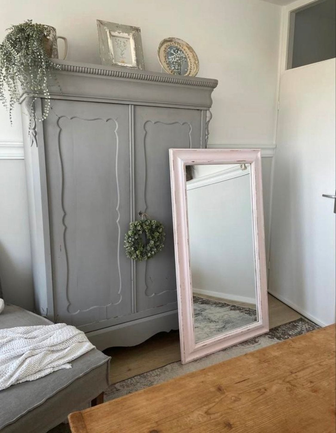 Riviera Maison spiegel - Lichtroze, 140x80 cm, Huis en Inrichting, Woonaccessoires | Spiegels, Ophalen, 100 tot 150 cm, Zo goed als nieuw