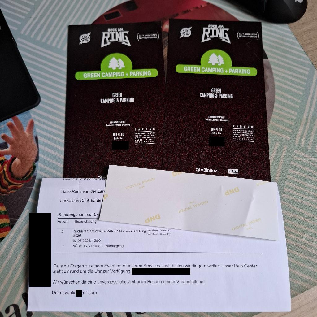 2 x Rock am Ring Green Camping + parking, Eén persoon