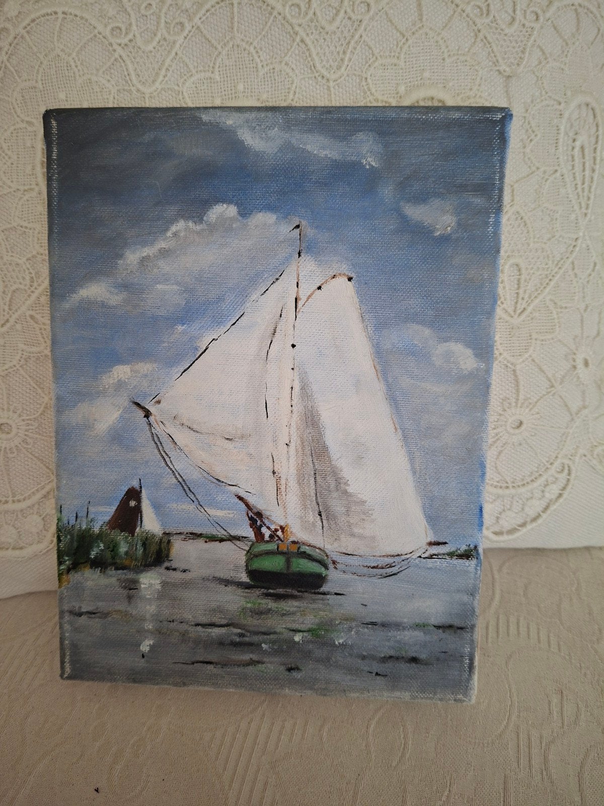 Schilderij met zeilboot, Ophalen of Verzenden
