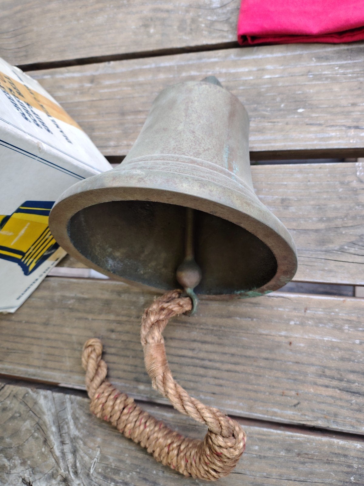 Antieke scheepsbel van messing met touw - 210 mm, Ophalen