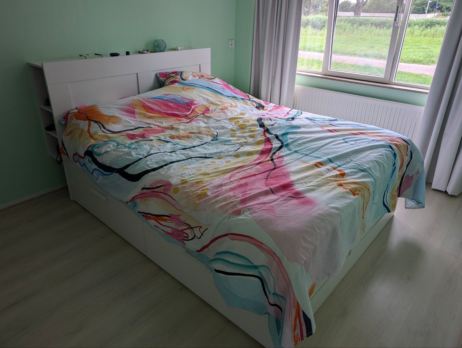 IKEA Brimnes bed 1.60x2.00m met matrassen en lattenbodems, Ophalen, Wit, Tweepersoons, 160 cm