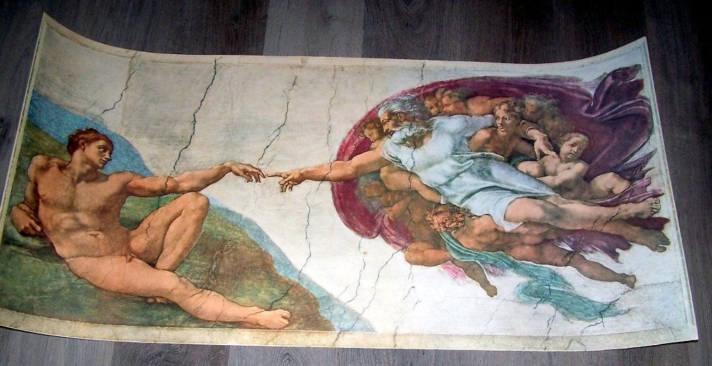 Grote reproductie op karton-Michelangelo The Creation of Man, Ophalen of Verzenden, Klassiek, Overige onderwerpen