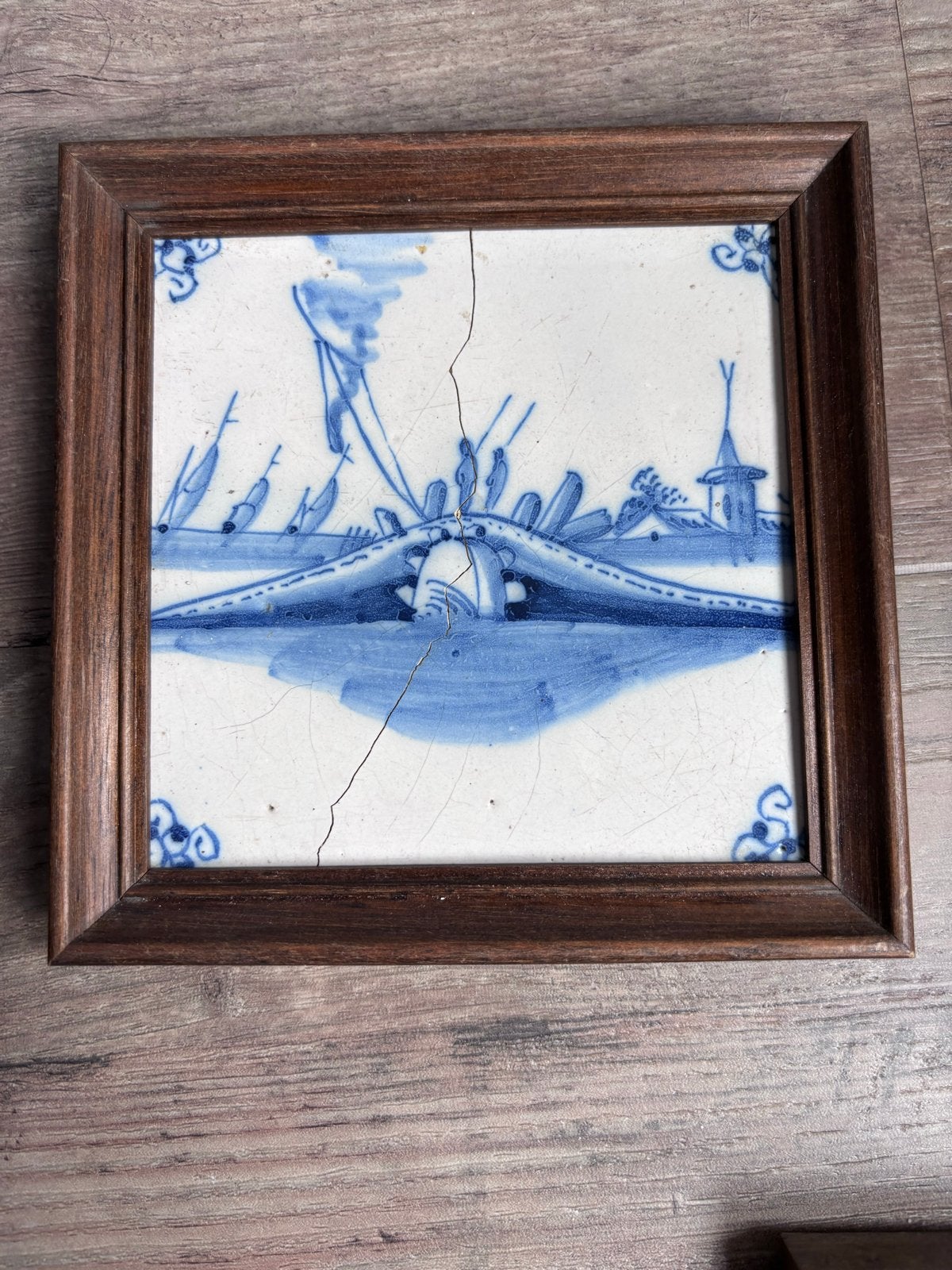 Set van 3 Antieke Delfts Blauwe Tegels in Lijst, Antiek en Kunst, Antiek | Wandborden en Tegels, Ophalen of Verzenden