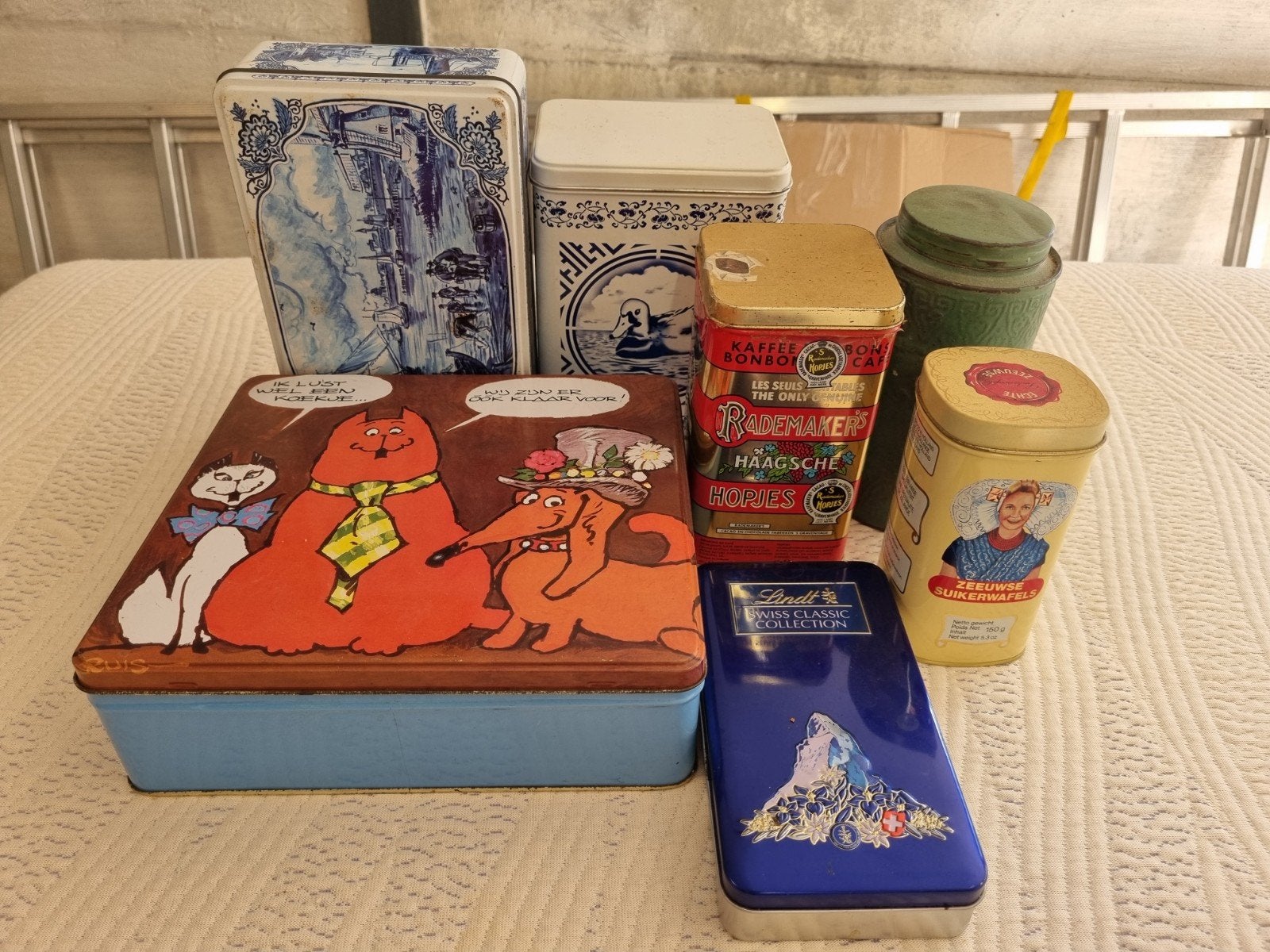 Verzameling van 7 vintage opbergblikken, Ophalen of Verzenden, Gebruikt, Koek(jes), Overige merken