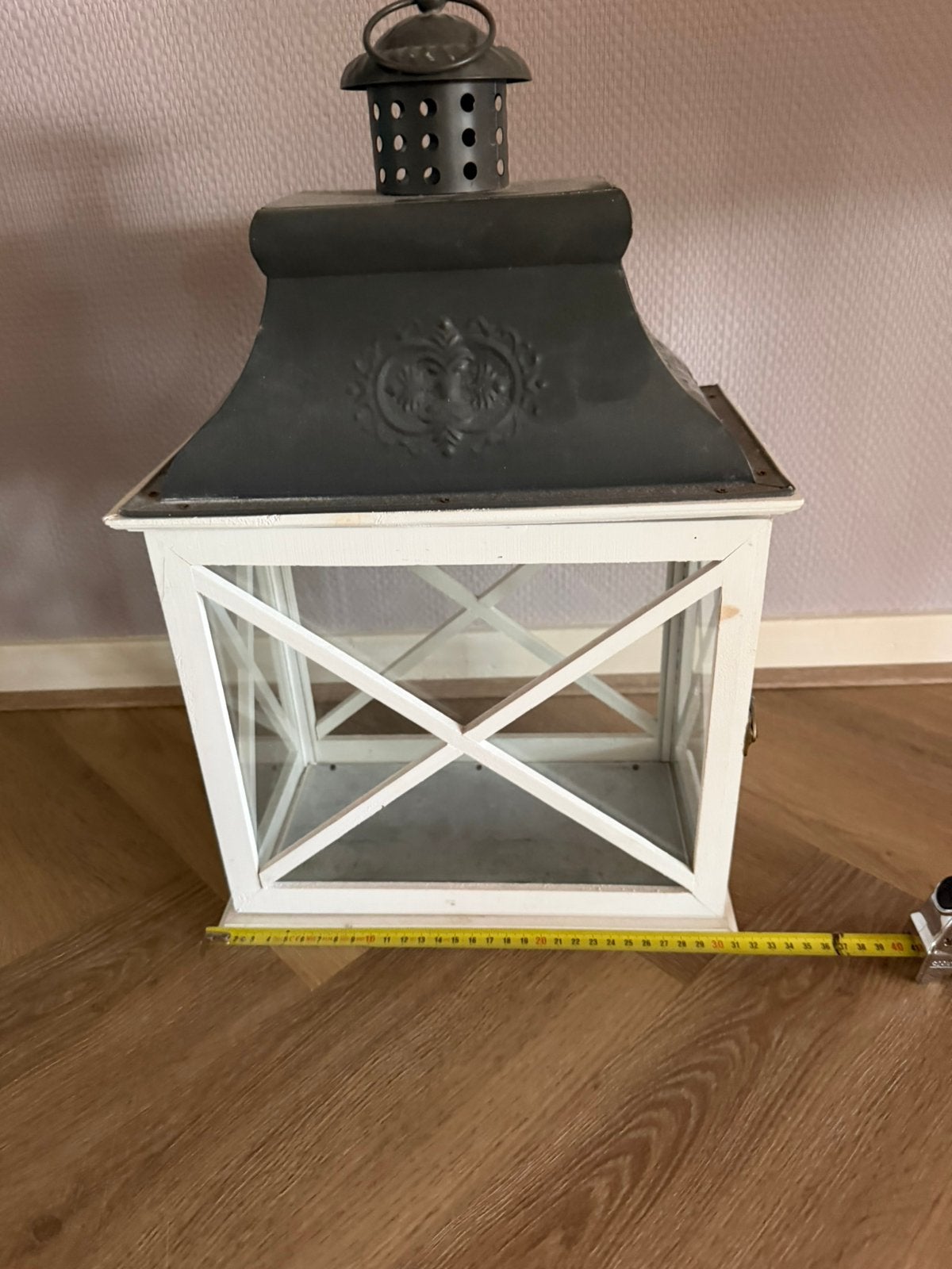 Lantaarn., Huis en Inrichting, Woonaccessoires | Kandelaars en Kaarsen, Ophalen, Gebruikt, Lantaarn, Wit