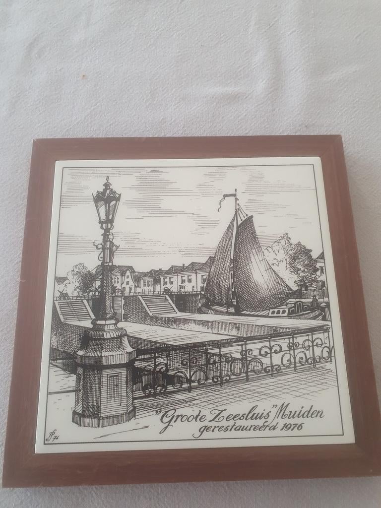 Tegel Groote sluis Muiden gesigneerd PS, Antiek en Kunst, Ophalen