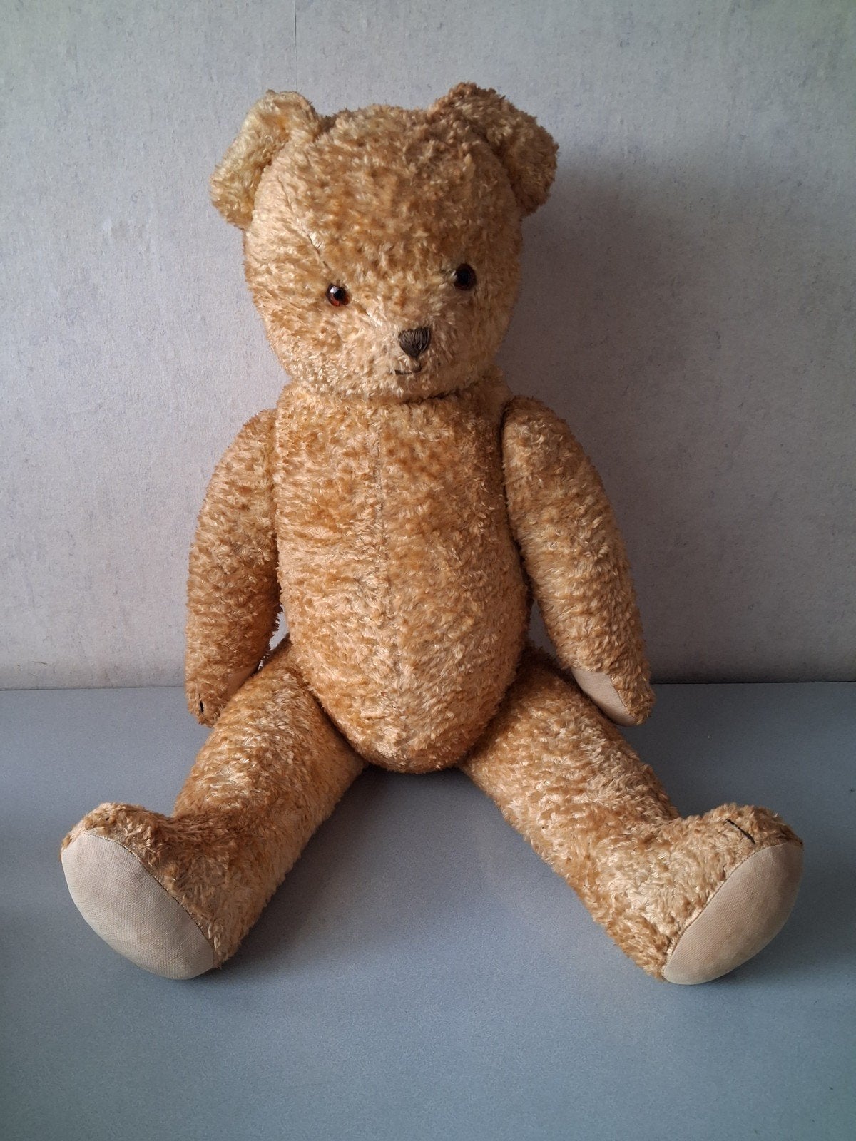 nostalgische / vintage oude teddybeer met stro gevuld, Ophalen, Gebruikt, Stoffen beer, Overige merken