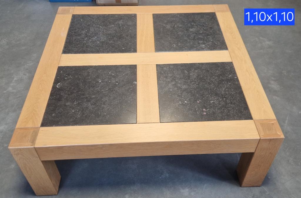 Eiken salontafel met hardstenen tegels 110x110 cm, Ophalen