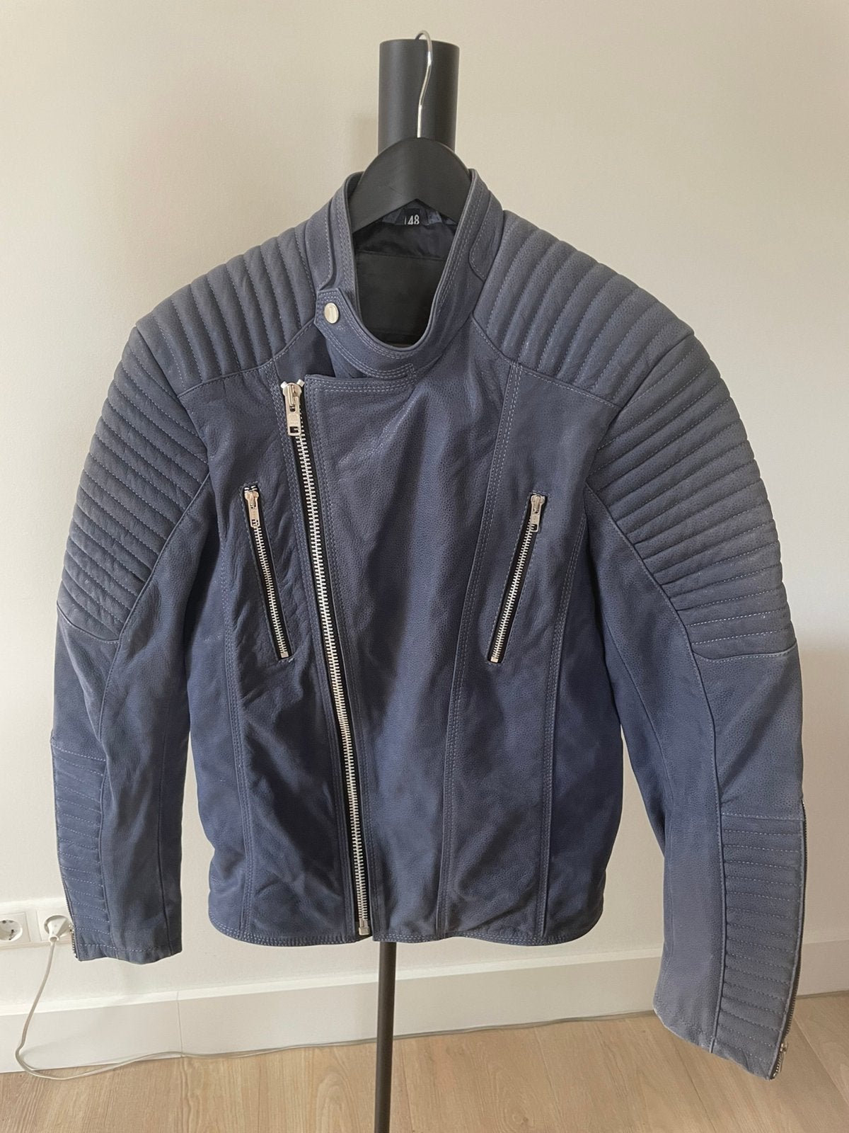 Blauw leren heren jas in goede staat merk SSD, SSD, Gedragen, Verzenden, Maat 48/50 (M)