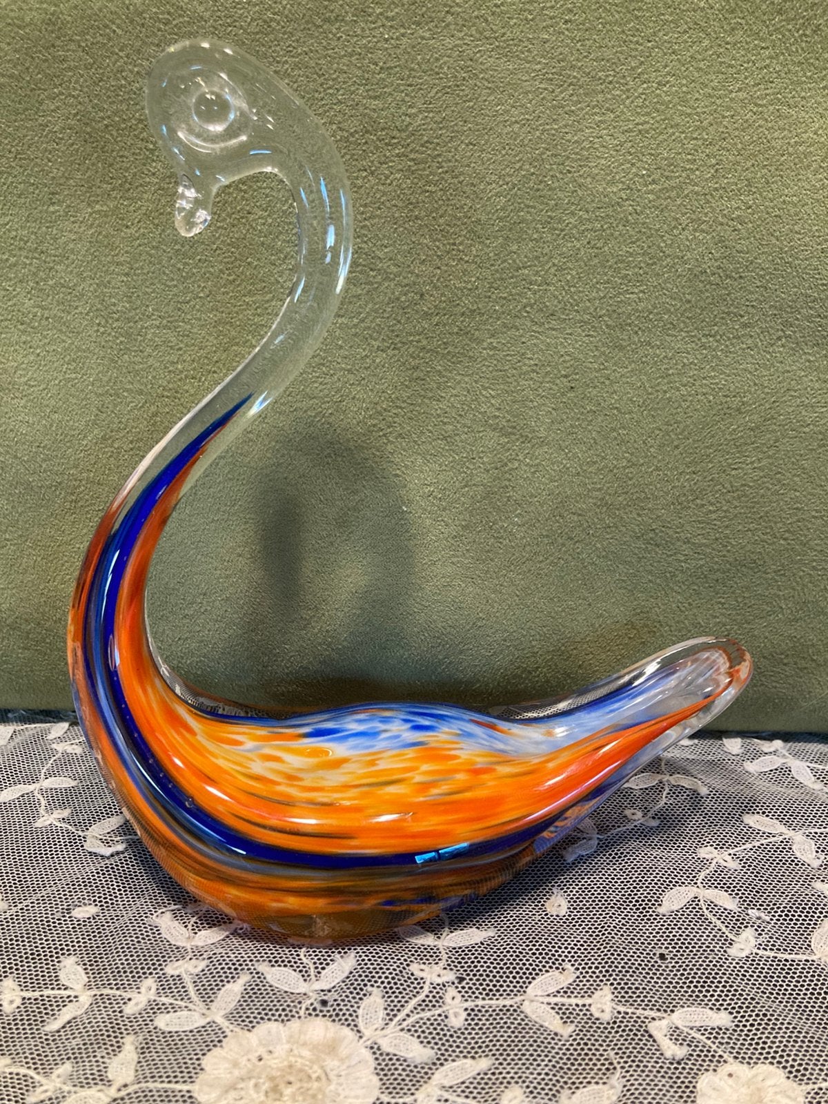 Zwaan van Murano glas, oranje blauw (140525), Antiek en Kunst, Ophalen of Verzenden