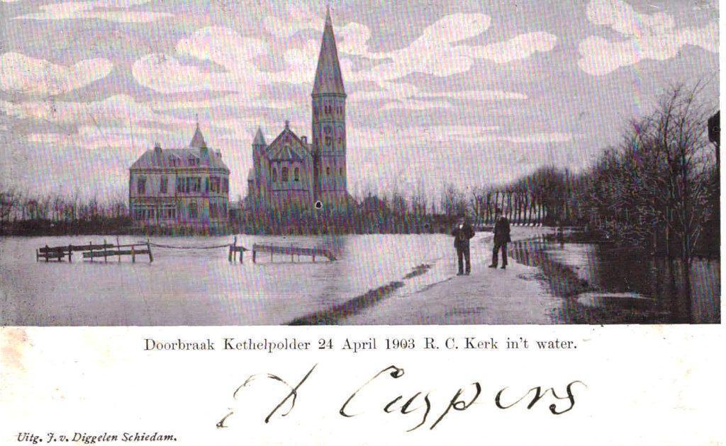 1903 KETHEL Doorbraak Kethelpolder Kerk in 't water, Ophalen of Verzenden, Voor 1920, Gelopen, Zuid-Holland
