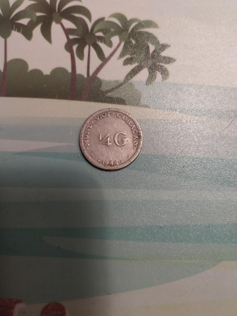 Zilveren 1/4 Gulden Curaçao 1944 Koningin Wilhelmina, Zilver, Koningin Wilhelmina, Losse munt, Overige waardes