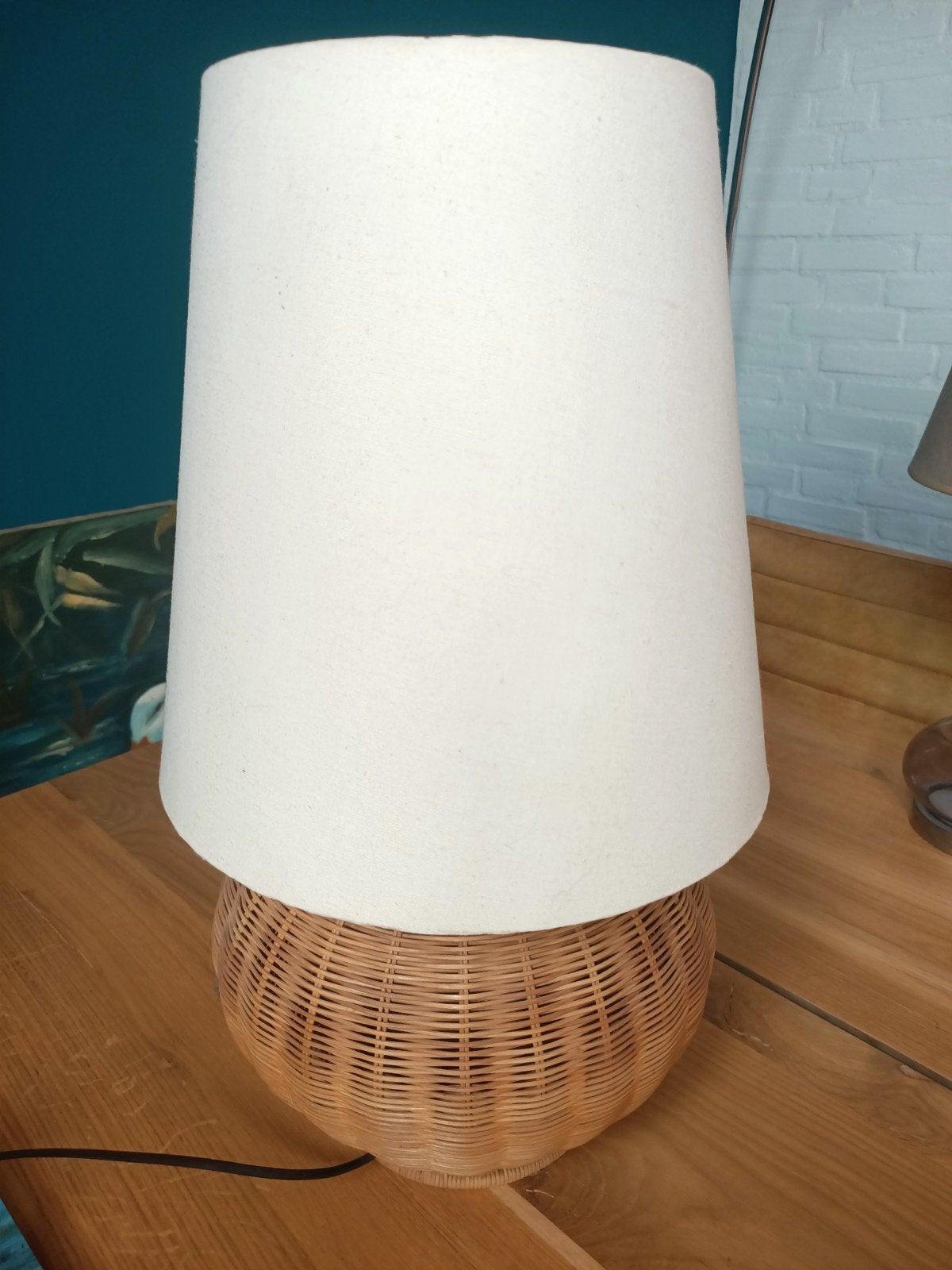 Rotan tafellamp met witte kap, Ophalen, Gebruikt, Overige merken, Wit