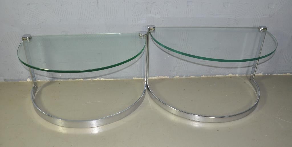 Vintage glazen bijzet tafeltjes Friedrich Moller, Ophalen, Minder dan 45 cm, Gebruikt, Vintage