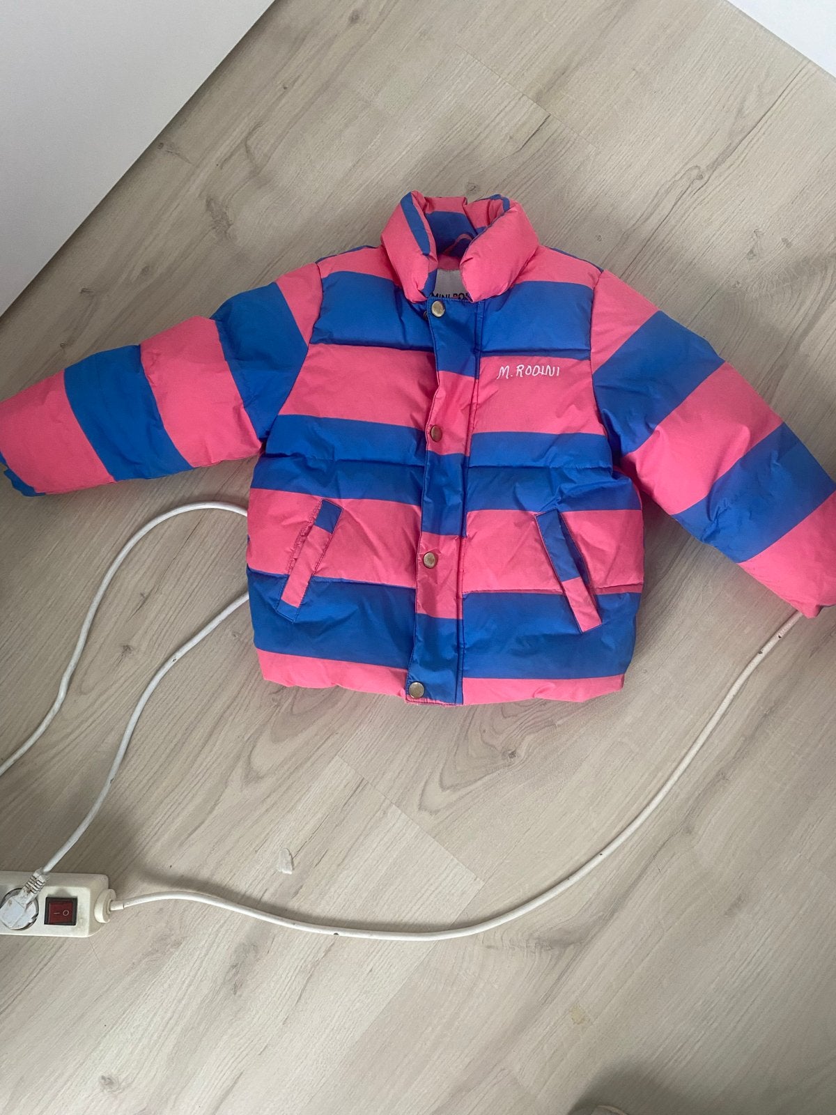 Mini Rodini winterjas roze/blauw gestreept, als nieuw, Ophalen of Verzenden, Zo goed als nieuw, Meisje, Jas