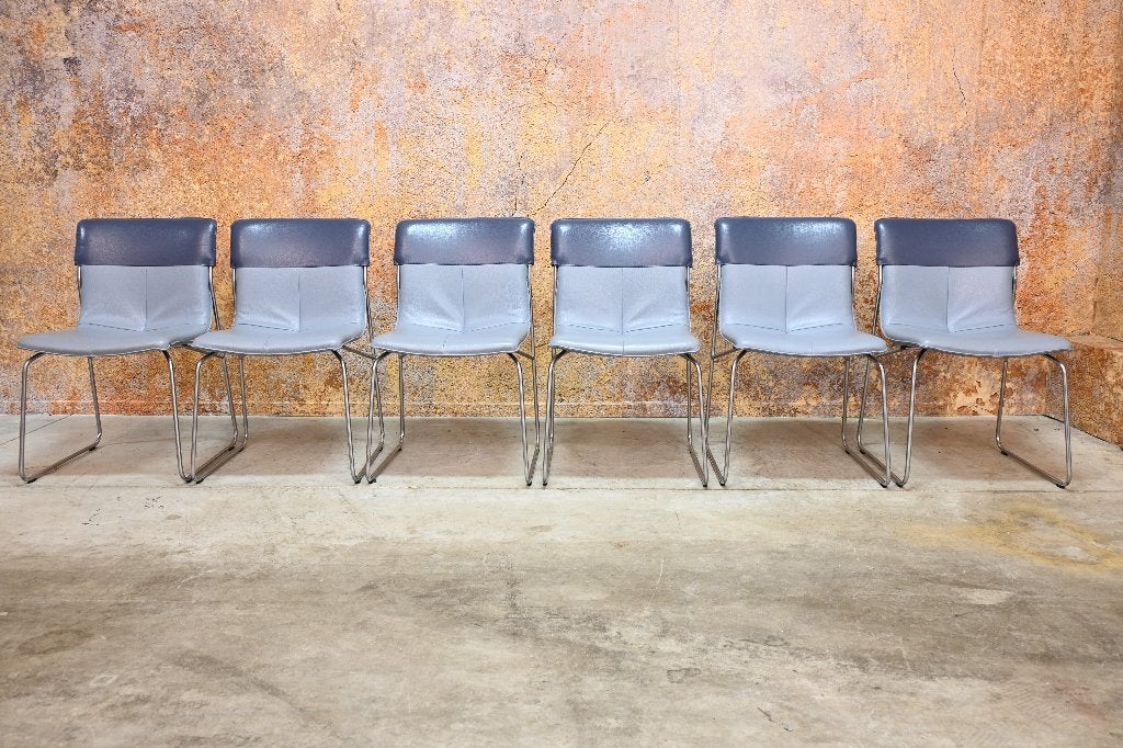 ZGANieuw! 6 blauwe leren Leolux Ditte design eetkamerstoelen, Leolux, Leolux, Blauw, Ophalen of Verzenden