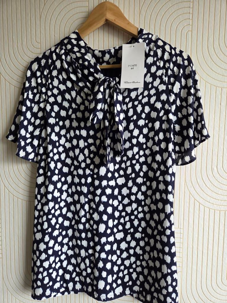 Peter Hahn blouse met stippenpatroon, Gerringa, Blauw, Erikgerringa@hotmail.com, Maat 42/44 (L)