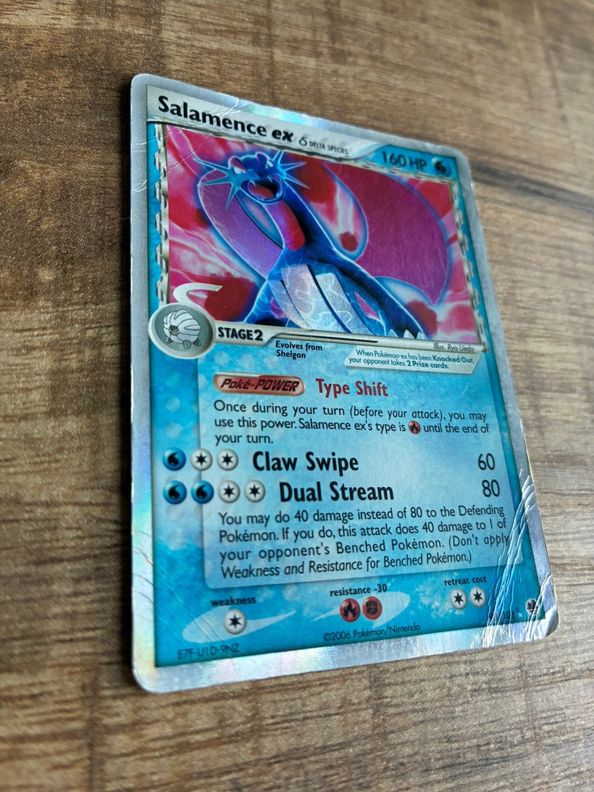 Salamence Ex (Delta Species) holofoil Ex Dragon Frontiers, Ophalen of Verzenden, Gebruikt, Losse kaart, Foil