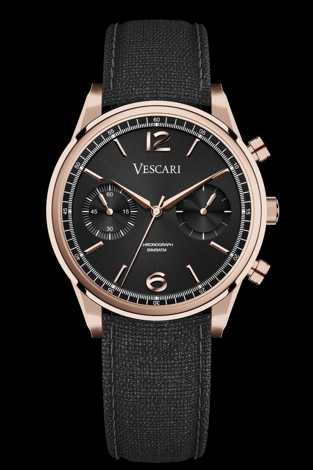 Vescari Chestor en webshop voorraad chronograaf, Overige merken, Leer, Staal, Polshorloge