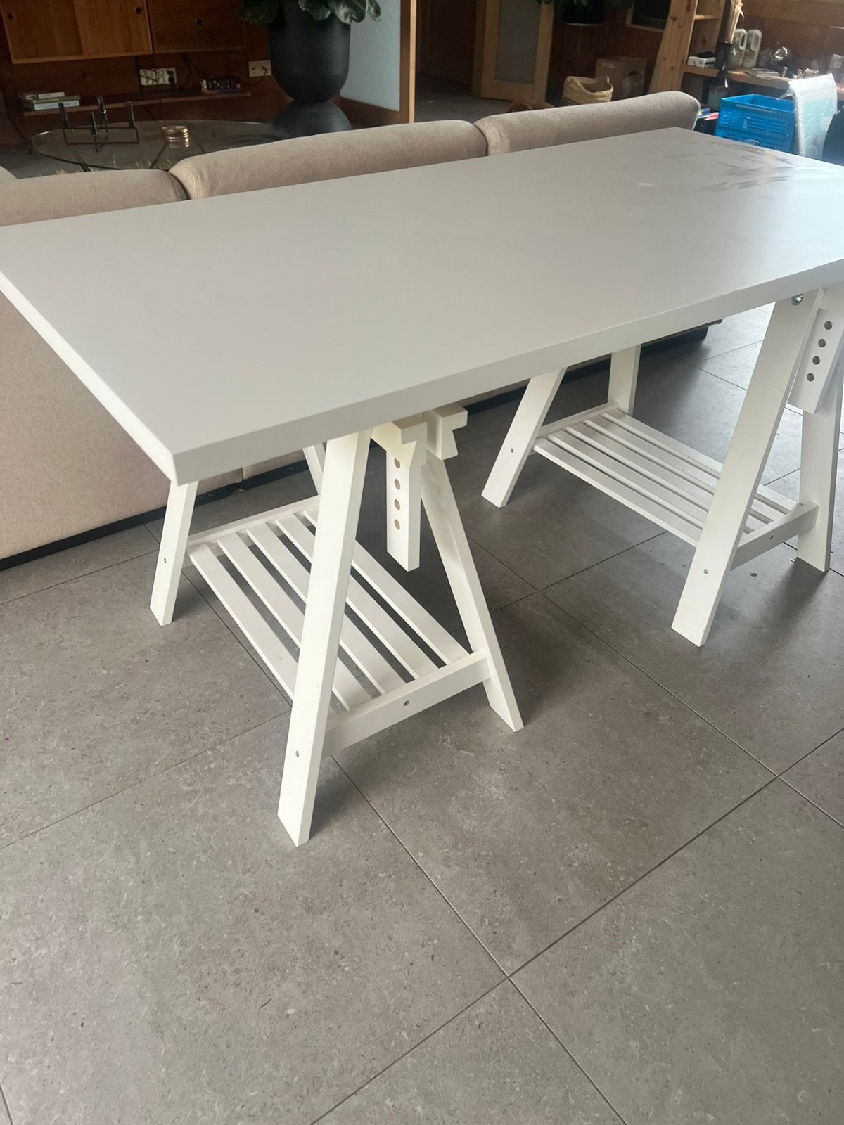 Ikea bureau wit, schragen met blad, Ophalen, Gebruikt, In hoogte verstelbaar, IKEA