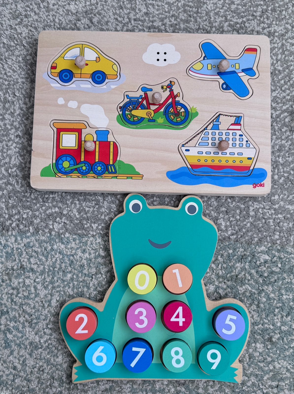Goki  Geluidspuzzel Voertuigen + HEMA Kikker TeltelPuzzel, Kinderen en Baby's, Ophalen of Verzenden, 10 tot 50 stukjes, Zo goed als nieuw