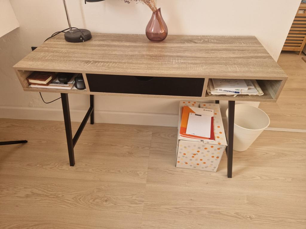 JYSK Bureau ABBETVED 48x120 licht eiken kleur/zwart, Huis en Inrichting, Bureaus, Met lades, Spaanplaat of MDF, Bruin, Ophalen of Verzenden