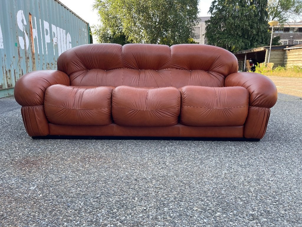 1970’s Vintage Italian design sculptural sofa, Gebruikt, 100 tot 125 cm, Driepersoons, Leer