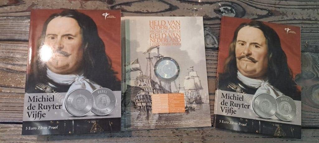 Michiel de Ruyter vijfje zilver (925) proof, Postzegels en Munten, Ophalen, Koningin Beatrix, Zilver, Euro's