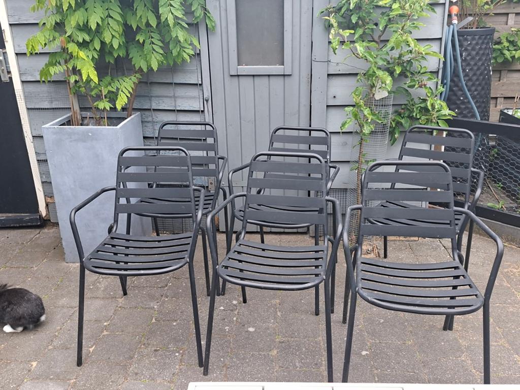 Zwarte metalen stoelen, Tuin en Terras, Ophalen, Gebruikt, Metaal
